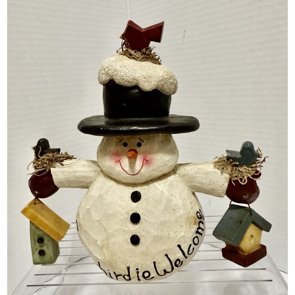 VTG ‎ Primitive Snowman With Birdhouses - Rustic Winter Decor - "Birdie Welcome"